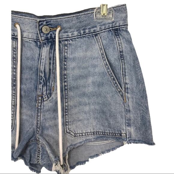 AE  Drawstring Denim Shorts Frayed hem Shorts - Picture 2 of 7